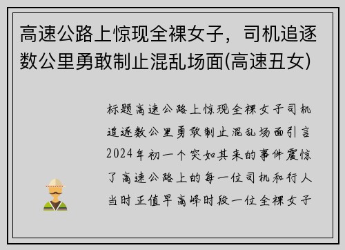 高速公路上惊现全裸女子,司机追逐数公里勇敢制止混乱场面(高速丑女)
