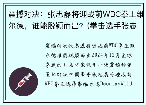 震撼对决:张志磊将迎战前WBC拳王维尔德,谁能脱颖而出?(拳击选手张志磊)