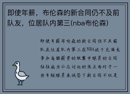 即使年薪，布伦森的新合同仍不及前队友，位居队内第三(nba布伦森)