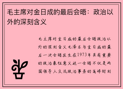 毛主席对金日成的最后会晤：政治以外的深刻含义