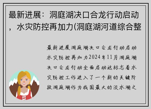 最新进展：洞庭湖决口合龙行动启动，水灾防控再加力(洞庭湖河道综合整治工程项目)
