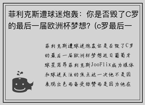 菲利克斯遭球迷炮轰：你是否毁了C罗的最后一届欧洲杯梦想？(c罗最后一次欧洲杯)